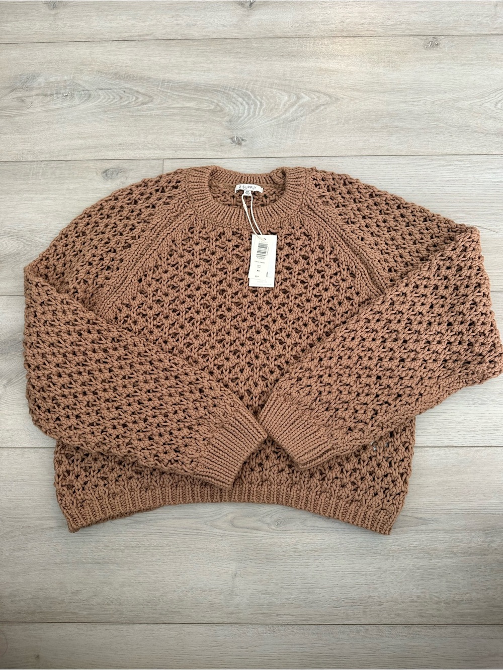 Z Supply Cassian Open Knit Sweater Burro Brown XS NWT